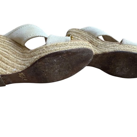 TORY BURCH Kristen Wedge Sandals Women 8 Espadrille Slip On Heels Gold Logo - Picture 4 of 4